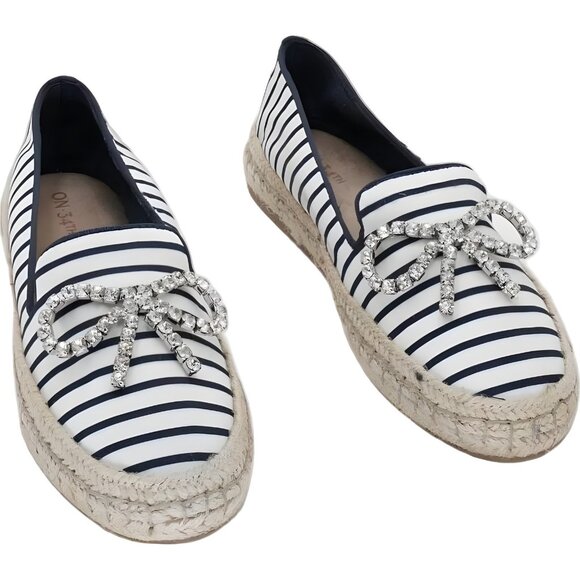On 34th Jaylaa Striped Espadrille Flats Navy with Bow US 7M - Picture 1 of 6